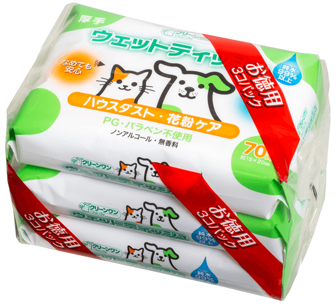 クリーンワン　ウェットティッシュ　花粉ケア　70枚×3個パック