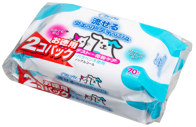 クリーンワン　流せるウェットティッシュ　花粉ケア　70枚×2個パック
